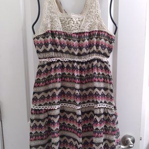 Small Ultra Pink Tiered Top Layered Dress with Embroidered Lace Accents